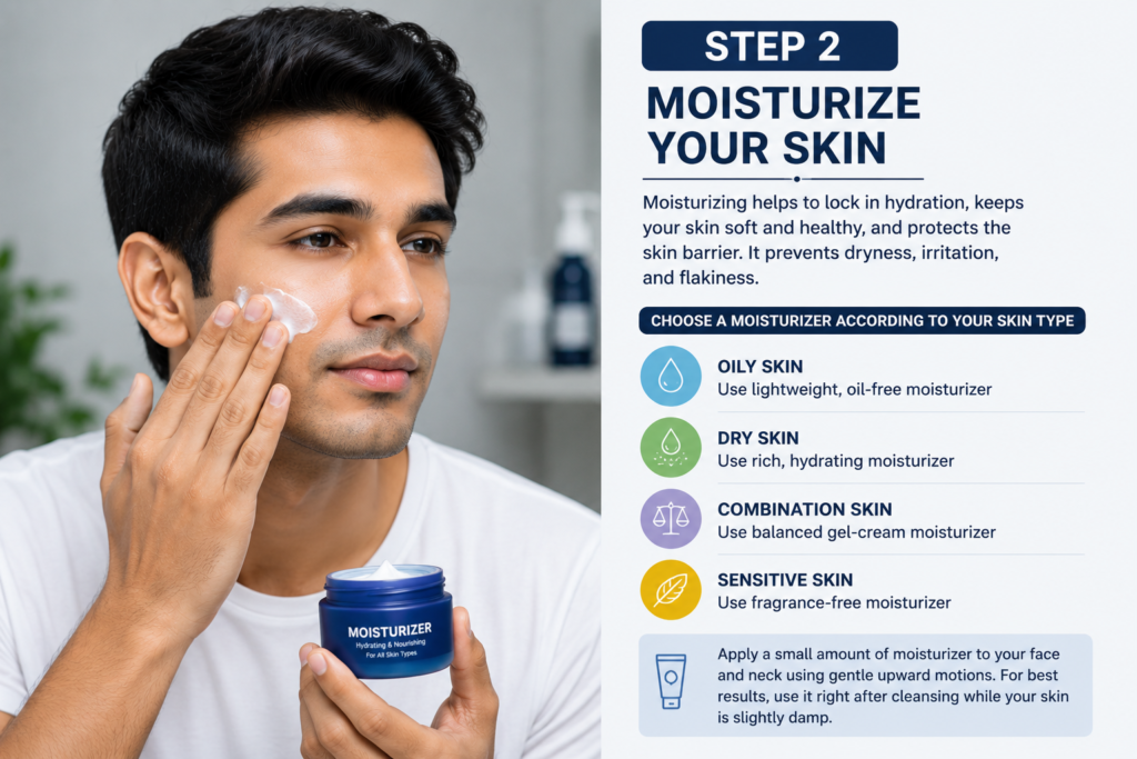 Daily Skincare Routine for Men: Complete Step-by-Step "Man moisturizing his face during a daily skincare routine for men."