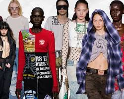 "A side-by-side showcase of a woman in baggy aesthetic clothing next to a woman in sharp modern tailored wear."